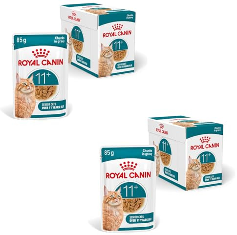 ROYAL CANIN AGEING 11+ Gravy | Paquete Doble | 2 x 12 x 85 g | Comida húmeda para Gatos Mayores de 11 años | Fórmula con el Complejo HealthyAge7™ | Trozos en Salsa