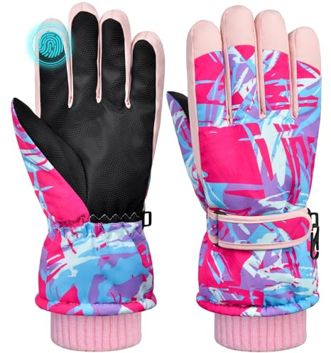 AuSletie Guantes de Esquí Niño Guantes de Esqui Repelente Termicos, para Deportes de Invierno al Aire Libre, Ciclismo, Snowboard de Invierno para Niños y Niñas