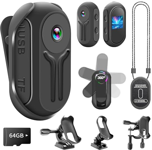 NNYYMH 1080P Mini Caméra Corporelle avec Carte de 64Go, Caméras Sportives Action, Mini Camera Sport Main-Libre avec Clip Magnétique Arrière, Mini Caméra POV pour Cyclisme, Vlogging et Voyages