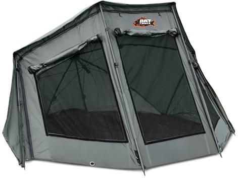 BAT-Tackle Brolly Full Cover 190 – Brolly de pêche avec façade amovible, matériau Oxford 210D PU, 190 × 120 cm, env. 4,9 kg - Tente de protection météo avec fenêtres et porte - Protection météo