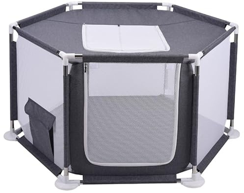 TIRUSS Pet Playpen, 6-Panel Portable Dog Playpen with Breathable Mesh & Zippered Door, Indoor/Outdoor Puppy Playpen with Storage Pocket, Foldable Exercise Pen