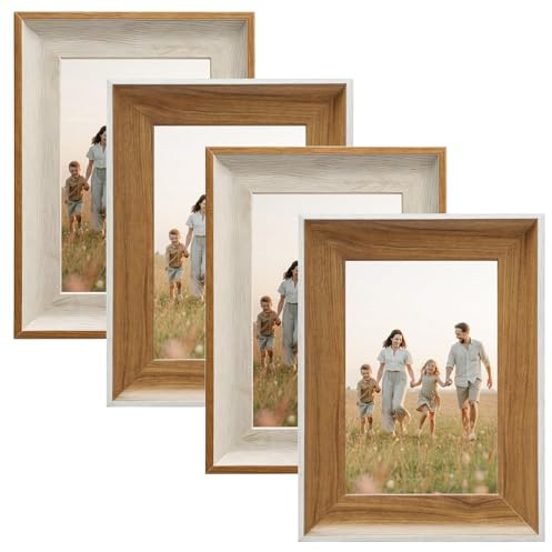 4 cornici portafoto in legno, 15 x 10 cm, cornici in legno con finestra in plexiglass, per tavolo e montaggio a parete, ideali per decorare casa, ufficio, soggiorno
