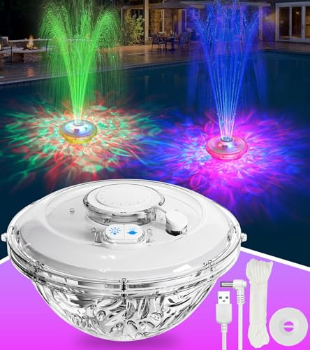 ChlorBlu Fuente Flotante para Piscina con Luces Subacuáticas,Fuentes Piscina Recargable con Botones,6 Modos de Luz, Fuente de Luces para Piscina con Ancla,Flotante Fuente para Estanque