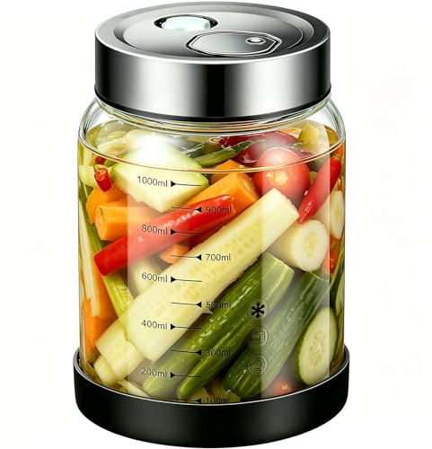 Barattolo per Fermentazione con Coperchio,1L Vaso per Sottovuoto Adatto alla Bollitura,Valvola di Sfiato,Barattolo per Crauti,Contenitore per Kimchi,Vasetto per Cetioli per Crauti,Kimchi,Cetioli