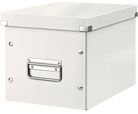 Leitz Click & Store Aufbewahrungsbox mit Deckel Mittel-Groß, Würfelbox für Regale im Wohnzimmer oder Büro, Transportbox aus 80 % recycelter Premium-Hartpappe, Stabile Metallgriffe, Weiß, 61090001