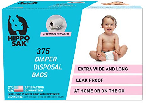 Hippo Sak Diaper Disposal Bags, 375 Count, White