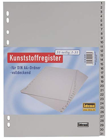 Idena 302009 – registrera 1–31, DIN A4, heltäckande 5 Register GRÅ