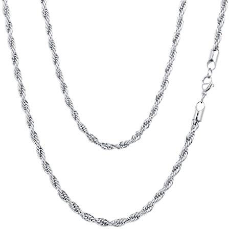 FaithHeart Rostfritt stålkedja herr dam kedja flätat rep twisted för hänge halsband kedja länk 3 mm/6 mm guldpläterad/svart storlek 45–75 cm födelsedagspresent för pojkar, män, Rostfritt stål