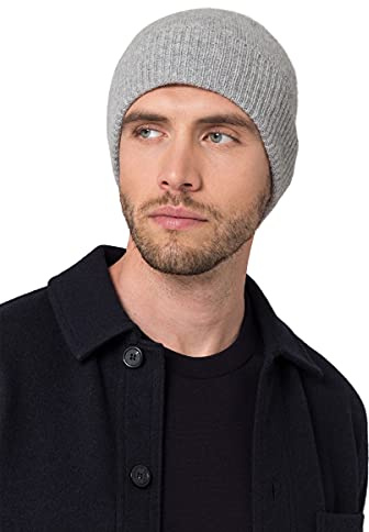 Style & Republic Sport Beanie, Mütze aus 100% Kaschmir, Unisize mit 54 cm Bundumfang und 6,5 cm Umschlag, Herren (Light Grey Melange)
