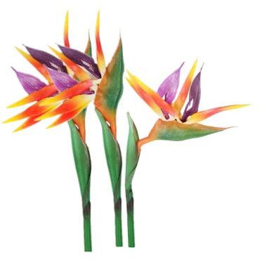 3 Pcs Large Bird of Paradise 29 Permanent Strelitzia, Imitating Tropical Plants, Soft Rubber PU Artificial Flower for Home Office, 0.3 Stem (Orange)