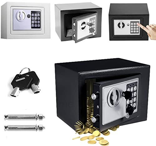 16 Litre Electronic Safe Box with Key, 35 x 25 x 25cm, High Security Safe Money Box, Hotel Safe Fireproof, Domestic Lock Box Key Safe, Jewelry Cash Box with Digital Keypad for Home Office - Grey