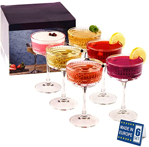 the mask el turko Vintage Coupe Glasses Set of 6, Champagne, Cocktail, Martini, Wine Glasses, Long Stem Glassware, (8.8oz/260ml) (6 Pack)