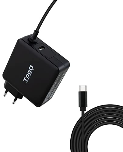 TooQ TQLC-USBC65PD - Cargador de Portátil con 2 Puertos, 1 Puerto USB-C y un Puerto PD3.0, 65W totales, para Ordenadores portátiles, Tablets y teléfonos móviles, Color Negro