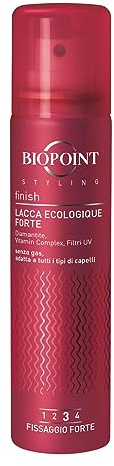 Biopoint Styling Finish - Lacca Ecologique NO GAS Fissaggio Forte 3, con Filtri Solari UV, Formato Viaggio 75ml
