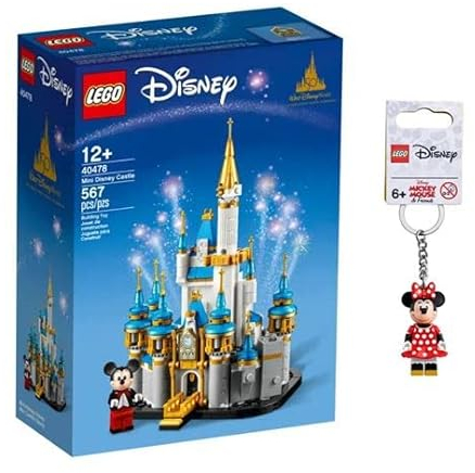 LEGO Disney 50th Anniversary Mini Disney Castle Building Kit + Minnie Mouse Keychain Gift Set (Mini Disney Castle + Minnie Keychain) (LDMC22)