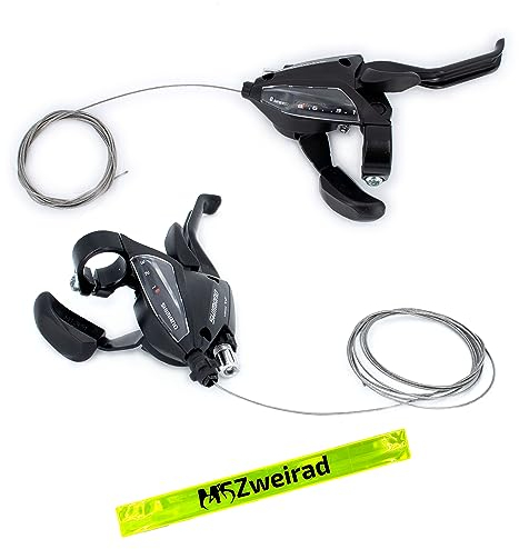 1 Paar Shimano Schalthebel Bremshebel ST-EF500-2 Links (3-fach) Rechts (8-fach) V-Brake inkl. Schaltzüge & MSZweirad Reflexband
