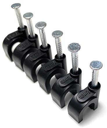 Lot de 100 clips de câble ronds noirs avec clous de fixation, type K (8 mm)