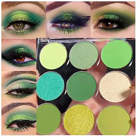 Teekerwan Ombretto Verde Chiaro e Scuro, Paletta Shimmer 9 Colori, Opaco e Metallico, Professionale per Trucco Glam, Naturale e Smokey, Adulti Unisex