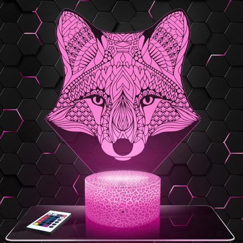 Lampephoto.fr Nachttischlampe - Touch-Nachtlicht Fuchs Tier Mandala 3D-LED-Lampe Illusion, Geschenkidee Weihnachten Geburtstag Junge und Mädchen Nachttischlampe Kinder- oder Erwachsenenzimmer