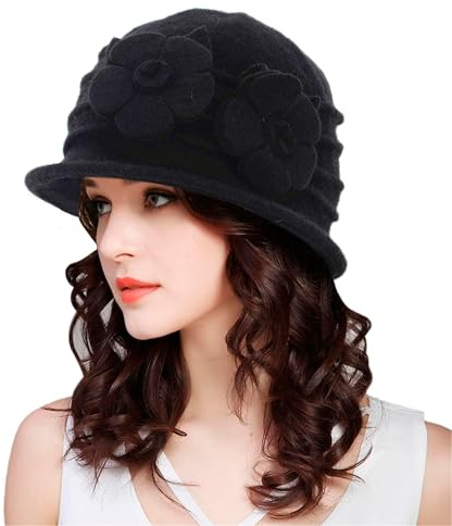 1920s Vintage Wool Cloche Fedora-Hat Church Fascinator Hat for Women Black