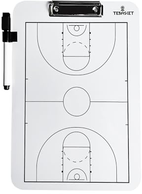 TEBASKET Pizarra Entrenador Baloncesto | Pizarra Táctica Profesional Doble Cara Blanco/Negro | Campo Completo + Medio Campo | Borrado en Seco, Duradera y Portátil con Rotulador