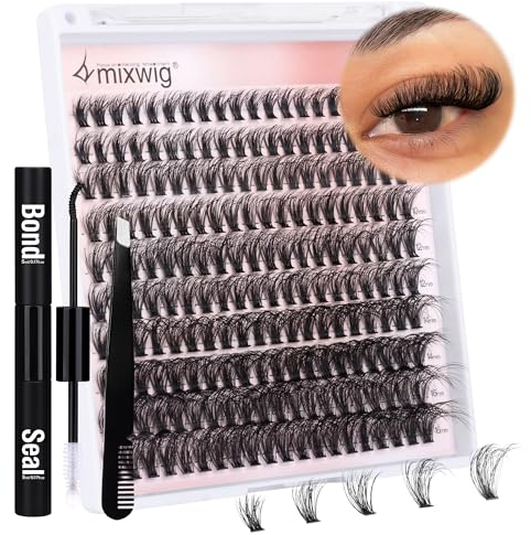 Extensions Set Künstliche Wimpern 16MM - 40D Nerz Lashes Kit Fluffy mit Bond und Seal Tweezers für DIY Wimpernverlängerung