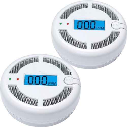 Mini Carbon Monoxide Detector, Battery Powered CO monoxide Alarm with LCD Digital Display for Home and Car Safety, CO Monitor Conforms to EN 50291 Standad (2pcs)
