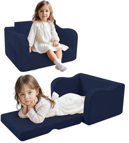 MeMoreCool Kindersofa Kindersessel Ausklappbar, Bequemes Bettsofa für Kleinkinder, 2-in-1 Schlafsofa für Kuschelecke Kinderzimmer, Mini Baby Sofa mit Schlaffunktion für Jungen und Mädchen, Navy Blau