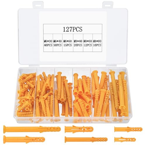 127 Pcs Tacos Pared, Tacos de Fijación para Pared, Tacos Universales, Tacos de Plástico Surtidos, Tacos de Pared para Fijaciones de Placas de Yeso Paredes Huecas(Amarillo)