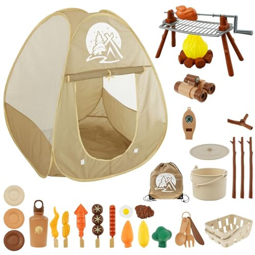 Kids Camping Play Set with Tent Kids Play Tent Pop up Playhouse Boys Girls Camp Toy Set Portable Indoor Outdoor Camping Adventure Playset Adventure Toy for Role Play