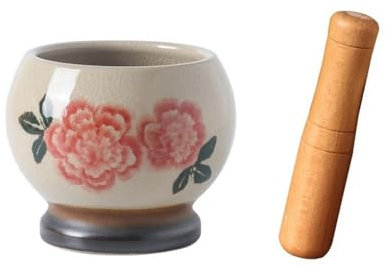 SBCGFY Garlic Press Mortar and Pestle Set Herb Grinder Multifunctional Seasoning Masher Ceramic Manual Spice Bowl Pestle and Mortar(Red)