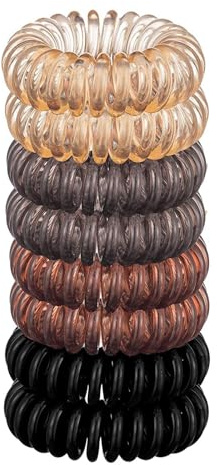 Spiral Hair Ties - Waterproof Hair Ties No Damage, Plastic Spiral Hair Bands for Teens, Stylish Band for Girls8 Pcs (Brunette)