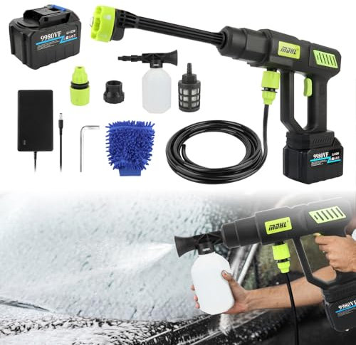 Hidrolimpiadora a Batería 68Bar,Pistola de Agua a Presión Portátil 18000mAh con Boquilla 6 en 1,Press & Clean para Coche, Jardín y Exteriores