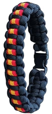 Pulsera de ESPAÑA de supervivencia hecha con paracord 550 (249kg) tipo lll, modelo BASIC, hecha a mano y a medida por 21Steps, artesanal, resistente, desmontable y color NEGRO (TALLA 16)
