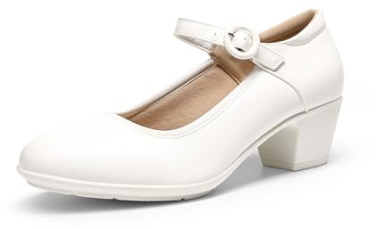 DREAM PAIRS Zapatos de tacón Cerrados para Mujer.,Size 37,Blanco,DWUMPU2549