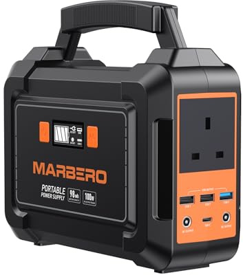 MARBERO Portable Power Station 98Wh Large Battery Pack 100W(150W Peak) Solar Generator Camping Backup with AC Plug Socket with LED Light for Outdoor Adventure RV Trip Home Blackout Emergency