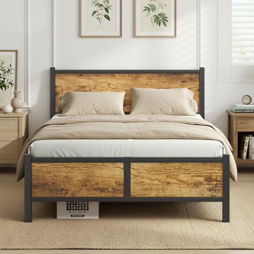 Frost IX 4ft6 Double Bed Frame with Headboard, All Heavy Duty Metal Slats Support with Under-Bed Storage, Noise Free, Easy Assembly, No Box Spring Needed