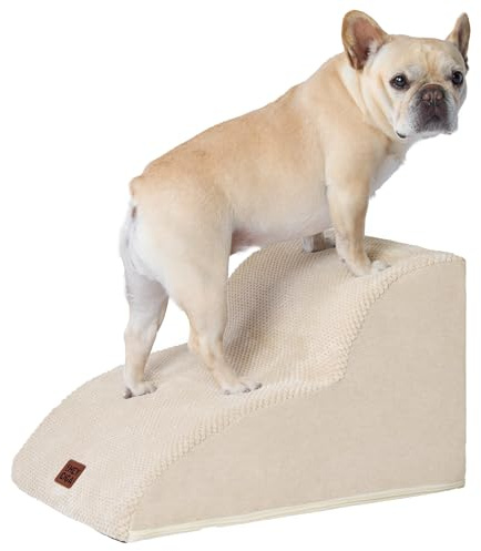 EHEYCIGA Escalier pour Chiens et Chats, Rampe pour Chien 2 Marches, Mousse Haute Densité, Surface Antidérapante, Housse Amovible et Lavable, pour Canapé et Lit, Beige
