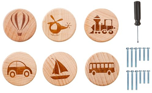 ED-Lumos Lot de 6 boutons d'armoire avec voitures et montgolfières, thermiques de voiture pour chambre d'enfant, 3,5 x 2,8 cm, vis incluses