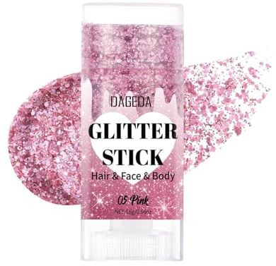 Prreal Body Glitterpinne, glittrigt ansikte glitter gel smink, holografiska hårglitter sjöjungfru paljetter makeup rave kläder för kvinnor, skimmer ansiktsfärgpinne konsert festival tillbehör, rosa