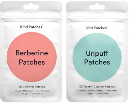 Kind Patches | Berberine & Unpuff Patches | Cleanse Bundle | Digestive Comfort for Balanced Lifestyle | Berberine, Vitamin B, Dandelion, Ginger | 60 Patches, 1 Month Supply