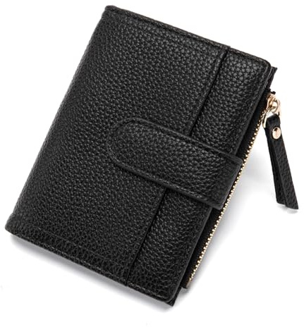 MOSOSA Purses for Women - Soft Leather Bi-fold Small Ladies Purse with ID Window with Card Holder Zipper Coin Purse for Ladies,Black