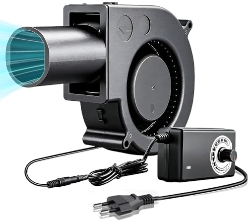 Gobesty Ventola radiale 230 V, ventilatore radiale regolabile da 12 V, turbina con regolatore di velocità e uscita aria, ventilatore per ventilazione, cambio ventola, campeggio, barbecue