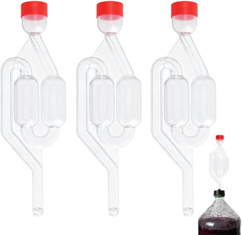UOCAI 3 Pcs Tubes de Fermentation, Barboteur avec Couvercle en Plastique Rouge, Airlock Bubbler Convient pour Brasser de la Bière, du vin, Faire Fermenter des Cornichons
