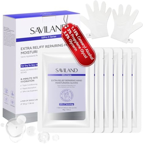 SAVILAND 6 Paar Handmaske: 8 Minuten Intensivpflege Handschuhe mit Feuchtigkeitsspendender Wirkung für Extra Linderung & Reparatur Handpflege Handmaske mit Sheabutteröl für Sehr Trockene Rissige Hände