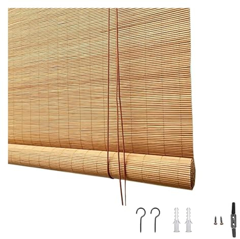 MXL&LJB Roll Up Shades for Outdoor Porch Patio Privacy Blinds Natural Bamboo Roller 55-145cm Wide Blackout Waterproof/Breathable Roman for Garden Balcony(1.05x1.2m)