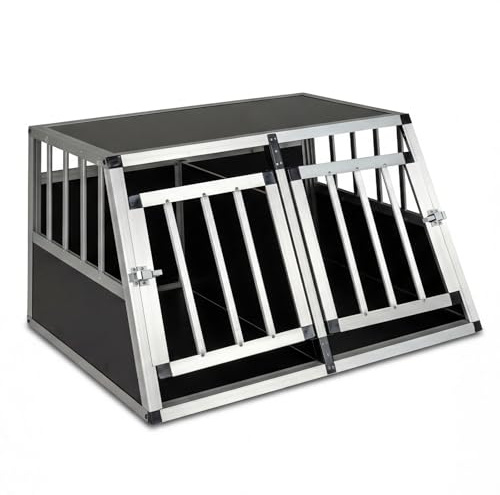 COSTWAY Aluminium Car Dog Crate, Chew-proof Dog Transport Crate Travel Box with Lockable Door, Trapezoidal Puppy Cage Pet Carrier for Truck Camping (89 x 69 x 50.5cm, with Removable Divider)