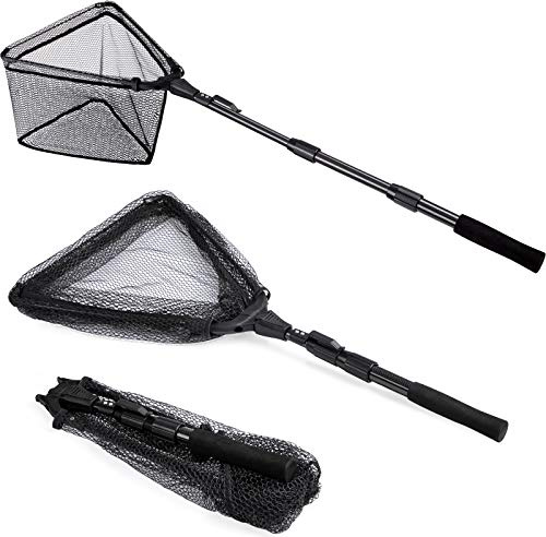 PLUSINNO Fishing Net Fish Landing Net, hopfällbar hopvikbar teleskopisk polhandtag, hållbart nylonmaterial nät, säker fiskfälla eller släpp (50 cm)