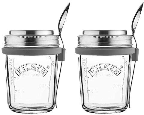 Kilner Screw Top Wide Mouth Jar With Spoon and Silicone Spoon Holder 0.35 Litre (Pack of 2)