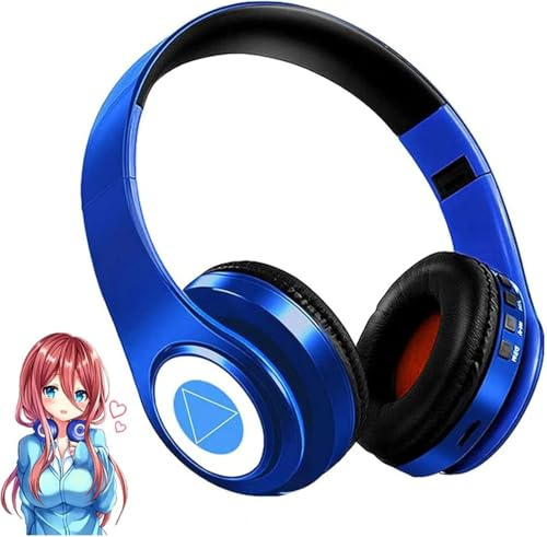 YTDTKJ Nakano Miku - Auriculares Bluetooth Quintuplets Quintessential con micrófono integrado, auriculares inalámbricos plegables sobre la oreja, estéreo de alta fidelidad para cosplay, azul,